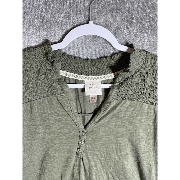 Knox Rose Puff Sleeve V-Neck Smocked Top Womens Size XXL Shirt‎ Olive Green - Picture 7 of 11